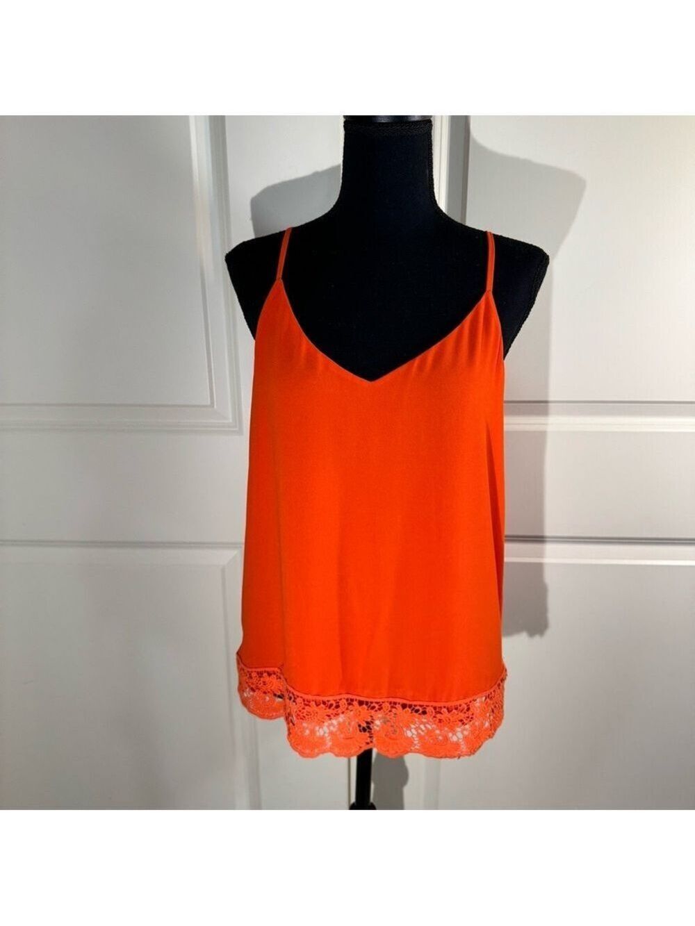 Naked Zebra Orange Lace-Hem Spaghetti Strap Cami Medium